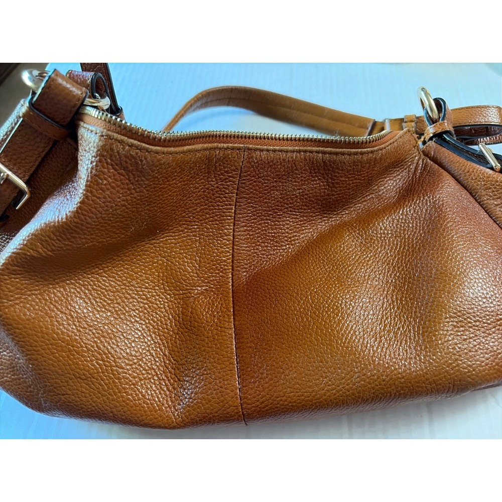 Kattee Brown Pebbled Leather Hobo Shoulder Bag Gold Hardware Zip Pocket